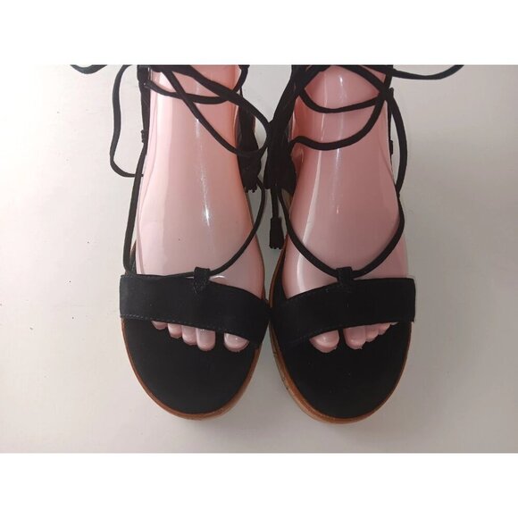 Frye Sandals Women 8M Miranda Shoes Black Leather Gladiator Ankle Strap Wedge - Picture 3 of 11